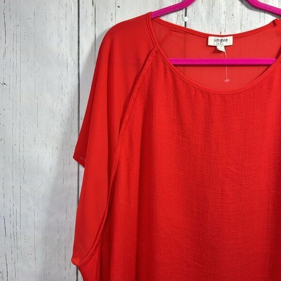 Umgee Linen Blend Boho Dolman Neon Orange High Low Minimalist Top Blouse - Picture 3 of 12